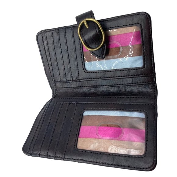 Clarks Black Leather Hand Wallet Snap Closure Embossed Brand 6.5" x 4" - Picture 4 of 8